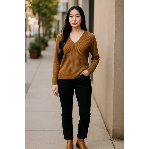 Tory Burch Ribbed Sweater Wool Cashmere Orange V-Neck Long Sleeve Size XS - Picture 1 of 9